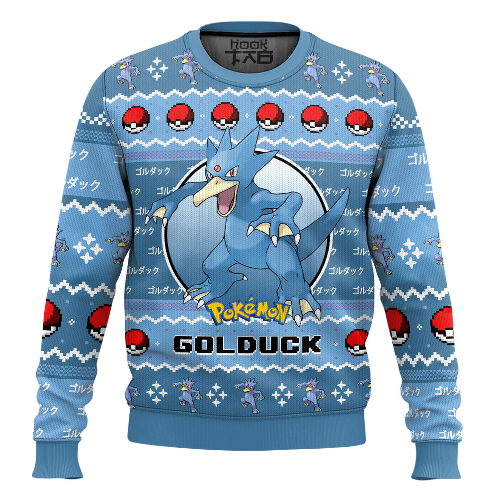 Hooktab Pokemon Gen 1 Golduck Ugly Christmas Sweater Hooktab Pokemon Gen 1 Golduck Ugly Christmas Sweater