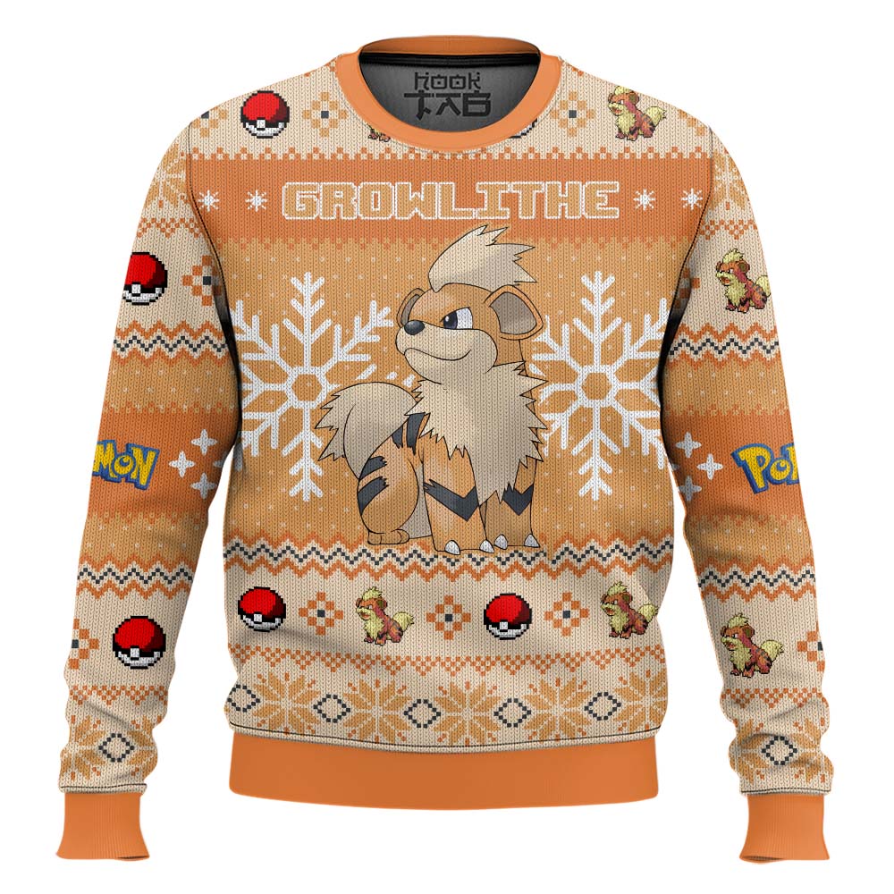 Hooktab Pokemon Gen 1 Growlithe Ugly Christmas Sweater Hooktab Pokemon Gen 1 Growlithe Ugly Christmas Sweater