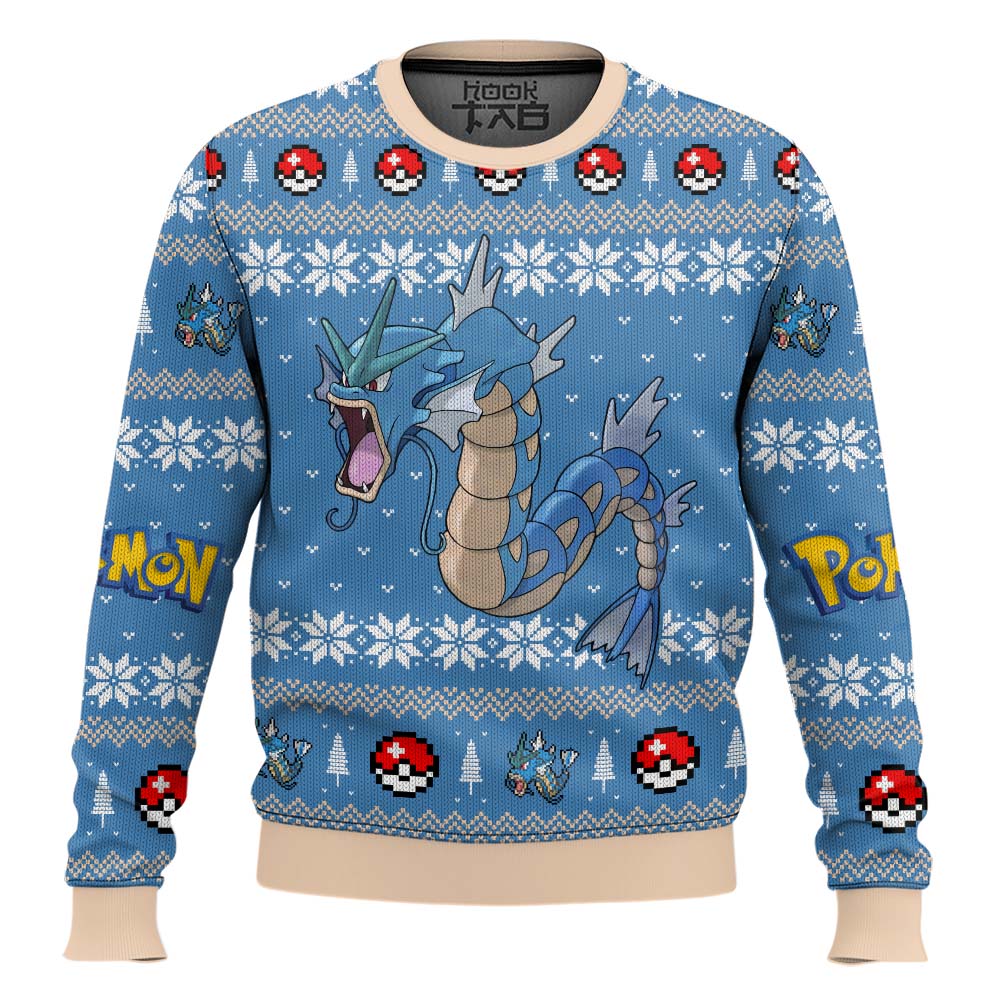 Hooktab Pokemon Gen 1 Gyarados Ugly Christmas Sweater Hooktab Pokemon Gen 1 Gyarados Ugly Christmas Sweater