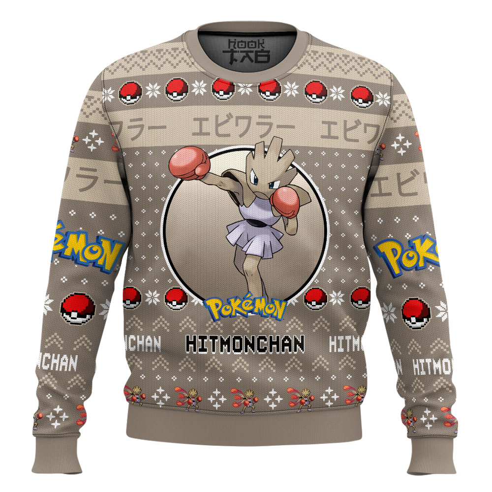 Hooktab Pokemon Gen 1 Hitmonchan Ugly Christmas Sweater Hooktab Pokemon Gen 1 Hitmonchan Ugly Christmas Sweater