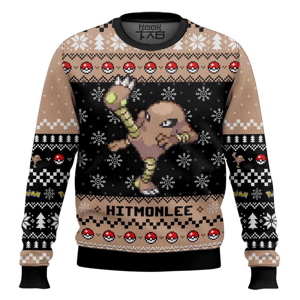 Hooktab Pokemon Gen 1 Hitmonlee Ugly Christmas Sweater Hooktab Pokemon Gen 1 Hitmonlee Ugly Christmas Sweater
