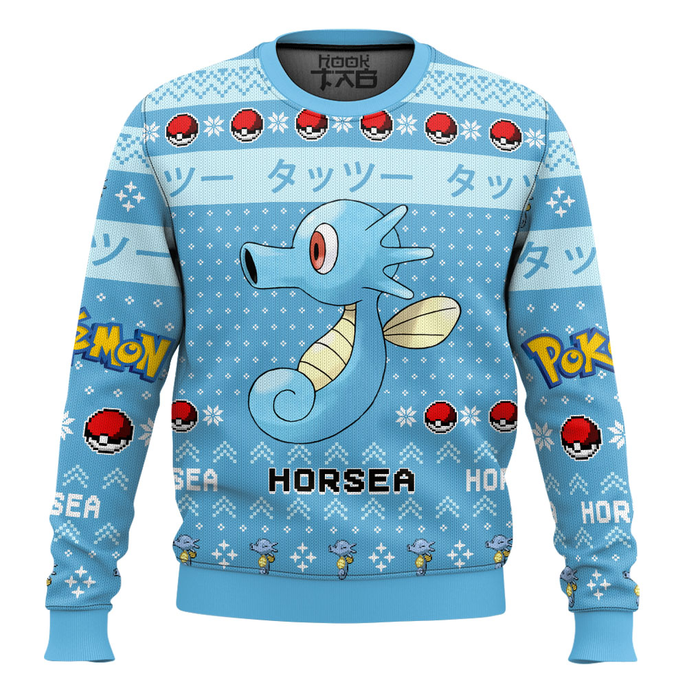 Hooktab Pokemon Gen 1 Horsea Ugly Christmas Sweater Hooktab Pokemon Gen 1 Horsea Ugly Christmas Sweater