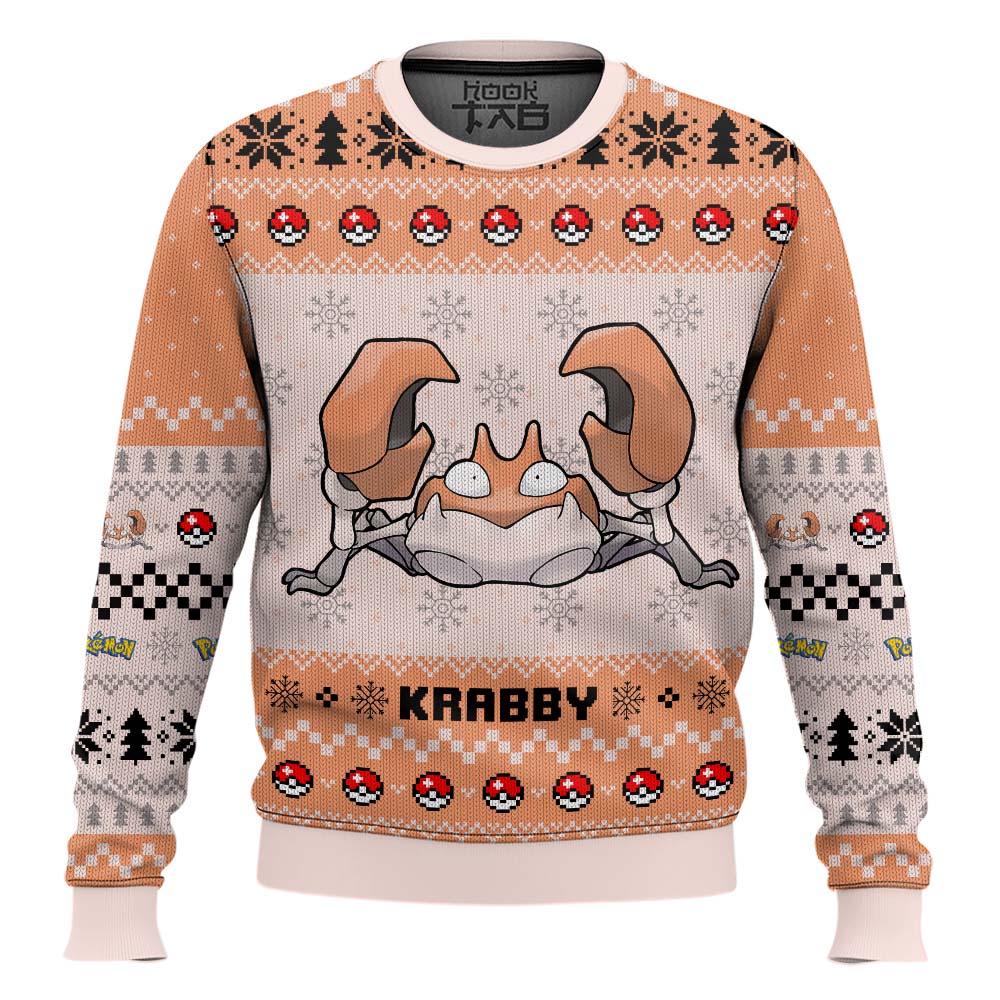 Hooktab Pokemon Gen 1 Krabby Ugly Christmas Sweater Hooktab Pokemon Gen 1 Krabby Ugly Christmas Sweater