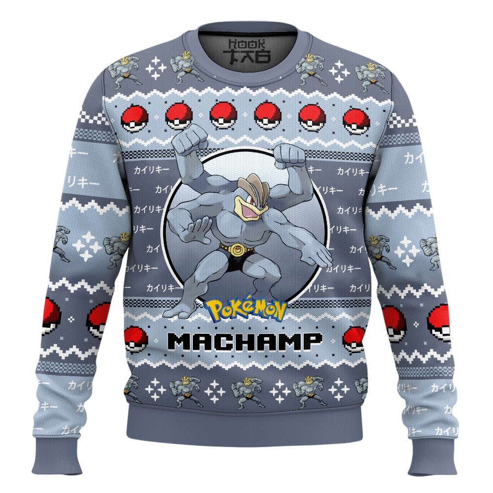 Hooktab Pokemon Gen 1 Machamp Ugly Christmas Sweater Hooktab Pokemon Gen 1 Machamp Ugly Christmas Sweater