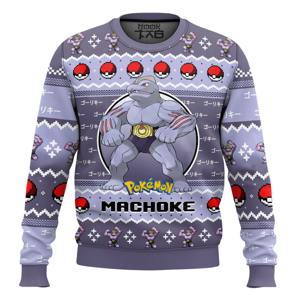 Hooktab Pokemon Gen 1 Machoke Ugly Christmas Sweater Hooktab Pokemon Gen 1 Machoke Ugly Christmas Sweater