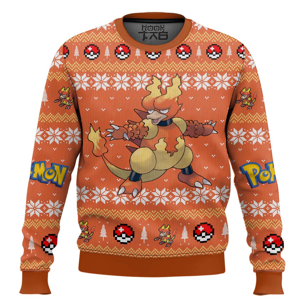 Hooktab Pokemon Gen 1 Magmar Ugly Christmas Sweater Hooktab Pokemon Gen 1 Magmar Ugly Christmas Sweater