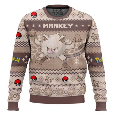 Pokemon Gen 1 Mankey Ugly Christmas Sweater