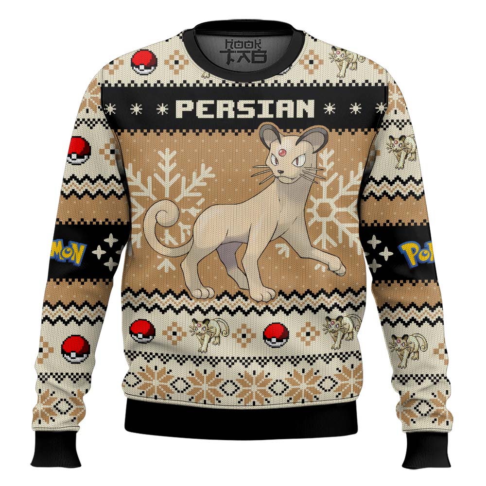 Hooktab Pokemon Gen 1 Persian Ugly Christmas Sweater Hooktab Pokemon Gen 1 Persian Ugly Christmas Sweater