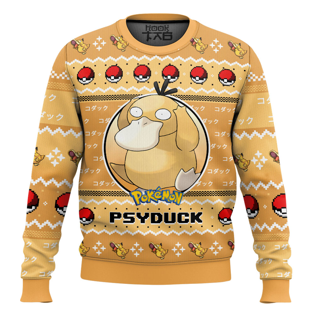 Hooktab Pokemon Gen 1 Psyduck Ugly Christmas Sweater Hooktab Pokemon Gen 1 Psyduck Ugly Christmas Sweater