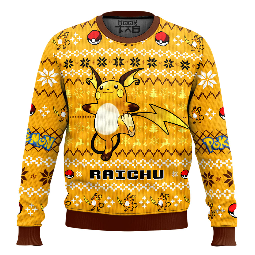 Hooktab Pokemon Gen 1 Raichu Ugly Christmas Sweater Hooktab Pokemon Gen 1 Raichu Ugly Christmas Sweater