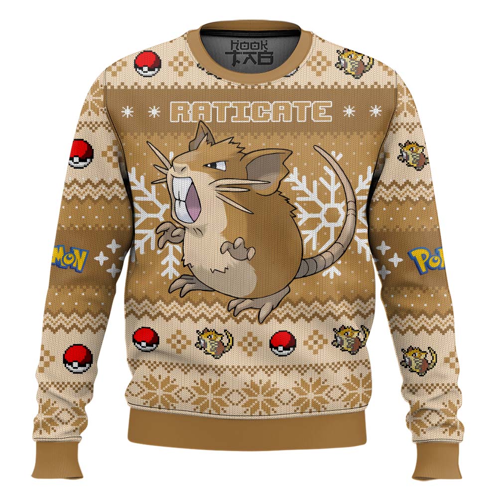 Hooktab Pokemon Gen 1 Raticate Ugly Christmas Sweater Hooktab Pokemon Gen 1 Raticate Ugly Christmas Sweater