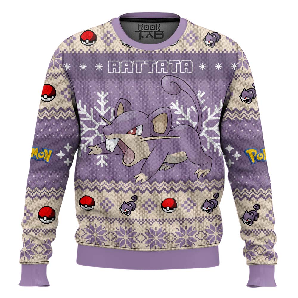Hooktab Pokemon Gen 1 Rattata Ugly Christmas Sweater Hooktab Pokemon Gen 1 Rattata Ugly Christmas Sweater