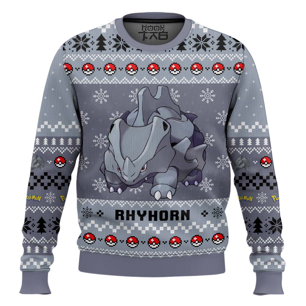 Hooktab Pokemon Gen 1 Rhyhorn Ugly Christmas Sweater Hooktab Pokemon Gen 1 Rhyhorn Ugly Christmas Sweater