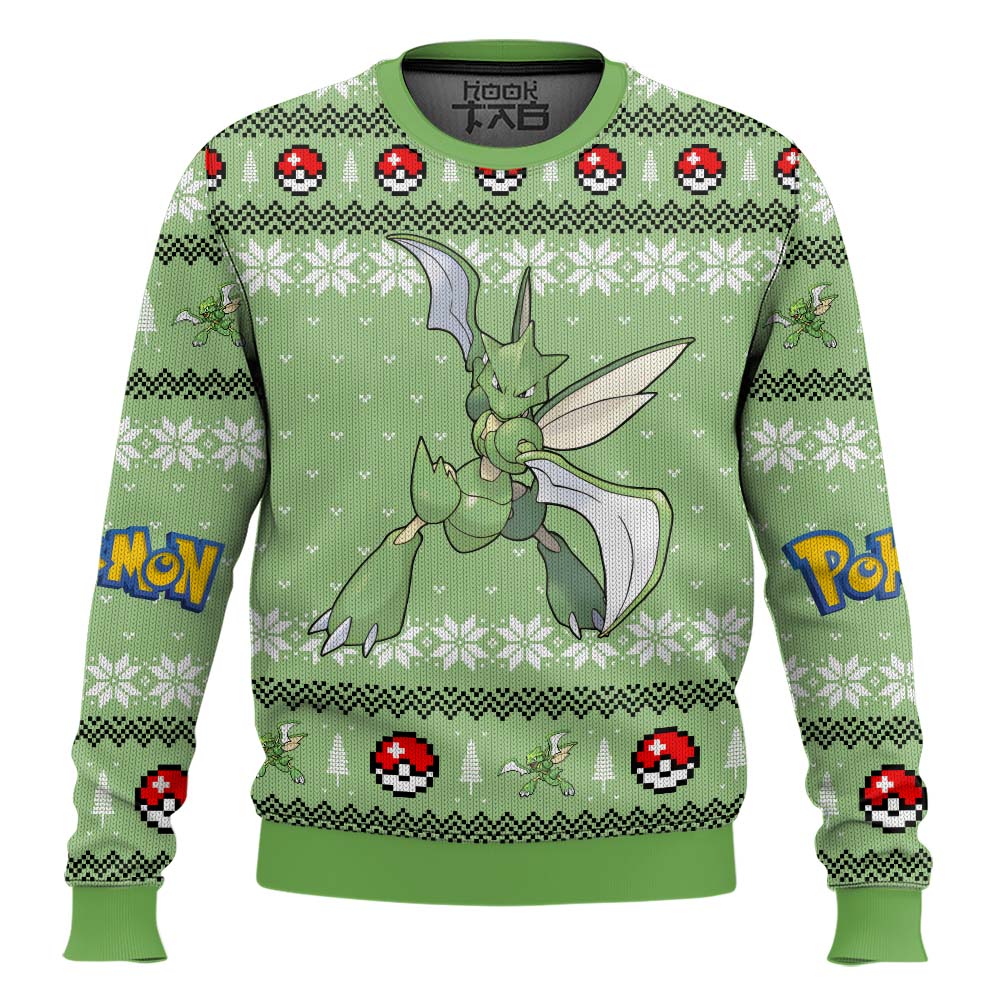 Hooktab Pokemon Gen 1 Scyther Ugly Christmas Sweater Hooktab Pokemon Gen 1 Scyther Ugly Christmas Sweater