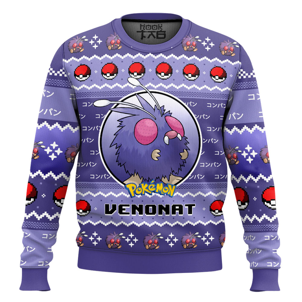 Hooktab Pokemon Gen 1 Venonat Ugly Christmas Sweater Hooktab Pokemon Gen 1 Venonat Ugly Christmas Sweater