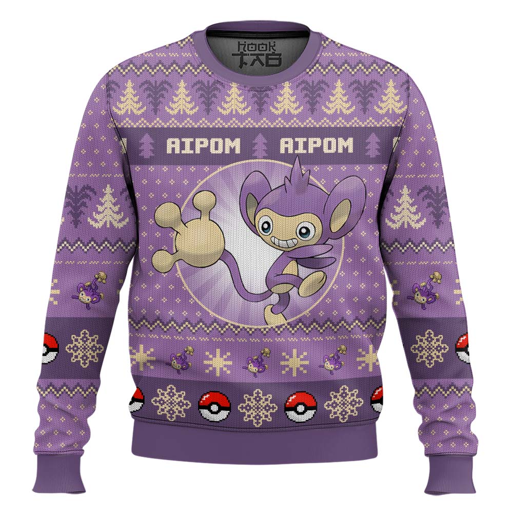 Hooktab Pokemon Gen 2 Aipom Ugly Christmas Sweater Hooktab Pokemon Gen 2 Aipom Ugly Christmas Sweater