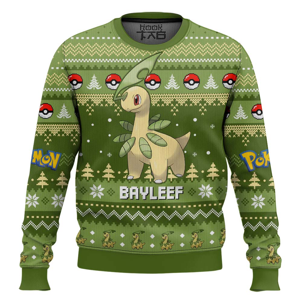 Hooktab Pokemon Gen 2 Bayleef Ugly Christmas Sweater Hooktab Pokemon Gen 2 Bayleef Ugly Christmas Sweater