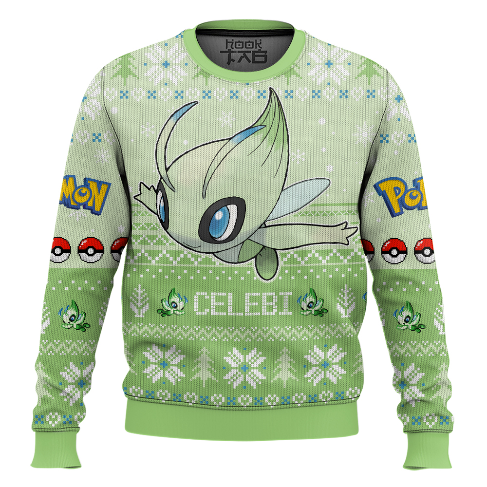 Hooktab Pokemon Gen 2 Celebi Ugly Christmas Sweater Hooktab Pokemon Gen 2 Celebi Ugly Christmas Sweater