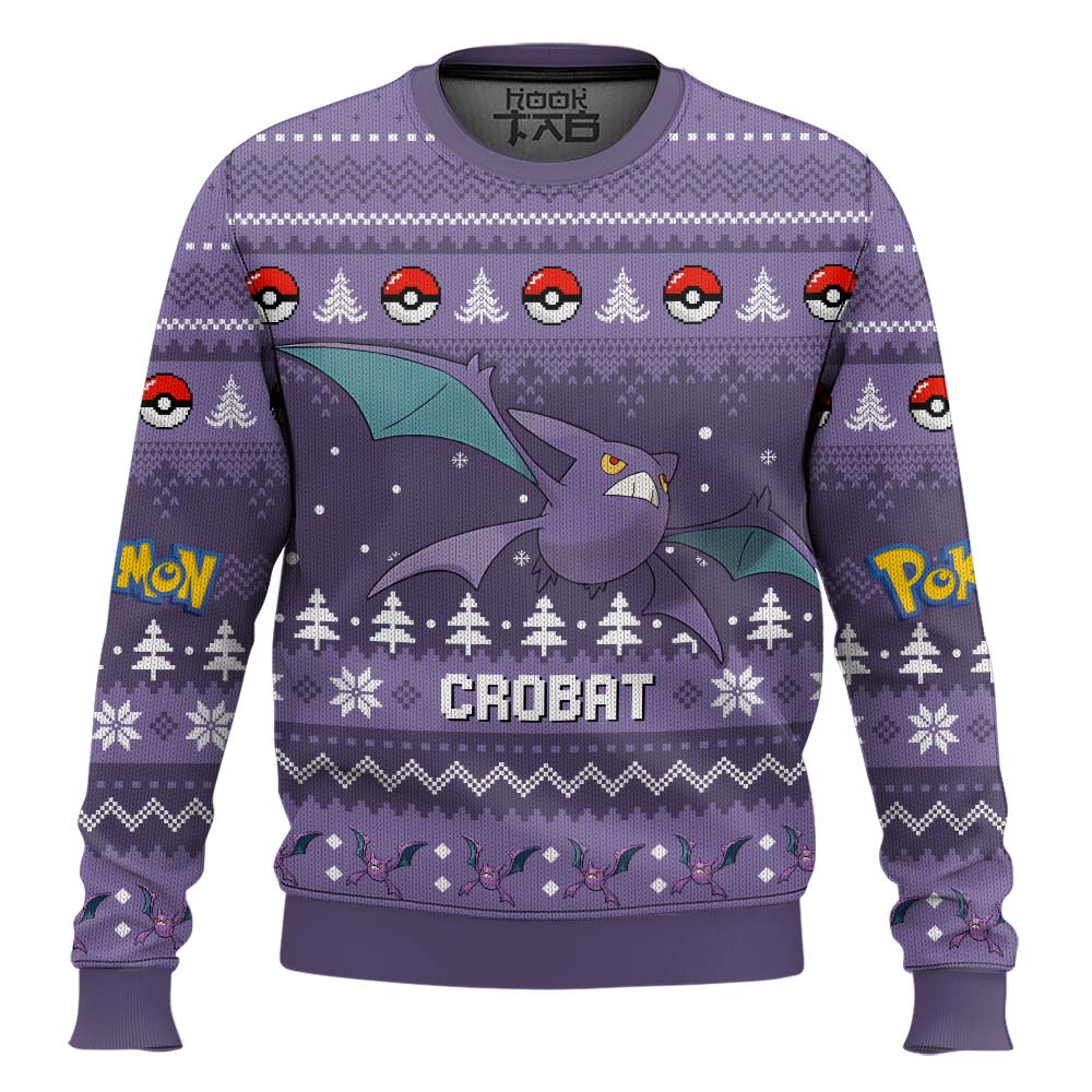 Hooktab Pokemon Gen 2 Crobat Ugly Christmas Sweater Hooktab Pokemon Gen 2 Crobat Ugly Christmas Sweater