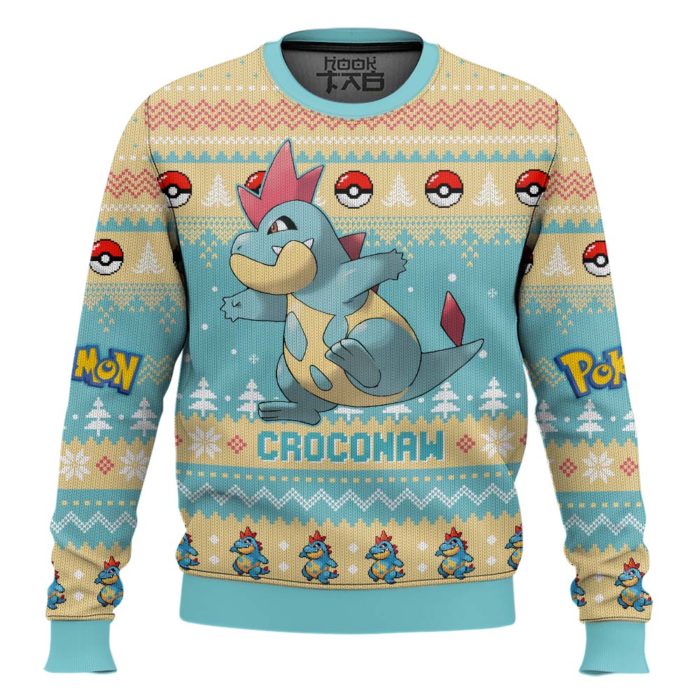 Hooktab Pokemon Gen 2 Croconaw Ugly Christmas Sweater Hooktab Pokemon Gen 2 Croconaw Ugly Christmas Sweater