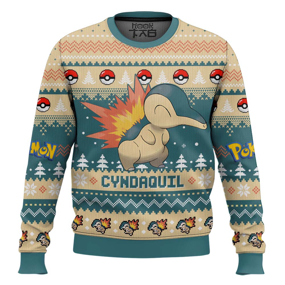 Hooktab Pokemon Gen 2 Cyndaquil Ugly Christmas Sweater Hooktab Pokemon Gen 2 Cyndaquil Ugly Christmas Sweater
