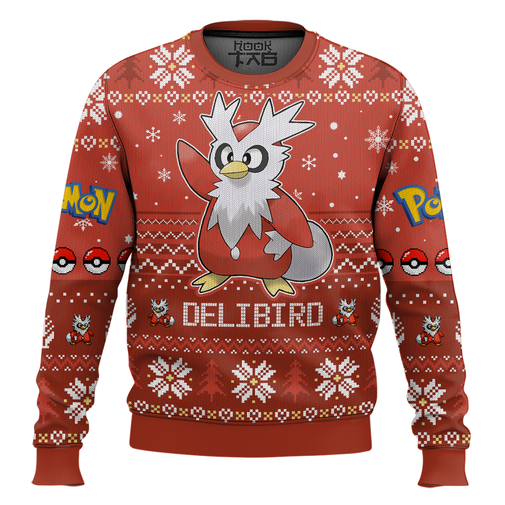 Hooktab Pokemon Gen 2 Delibird Ugly Christmas Sweater Hooktab Pokemon Gen 2 Delibird Ugly Christmas Sweater