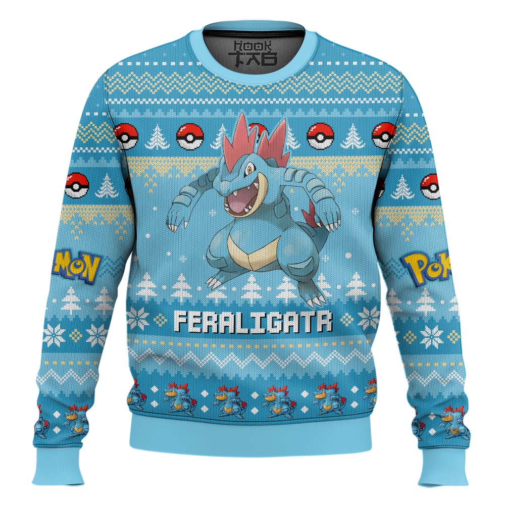 Hooktab Pokemon Gen 2 Feraligatr Ugly Christmas Sweater Hooktab Pokemon Gen 2 Feraligatr Ugly Christmas Sweater