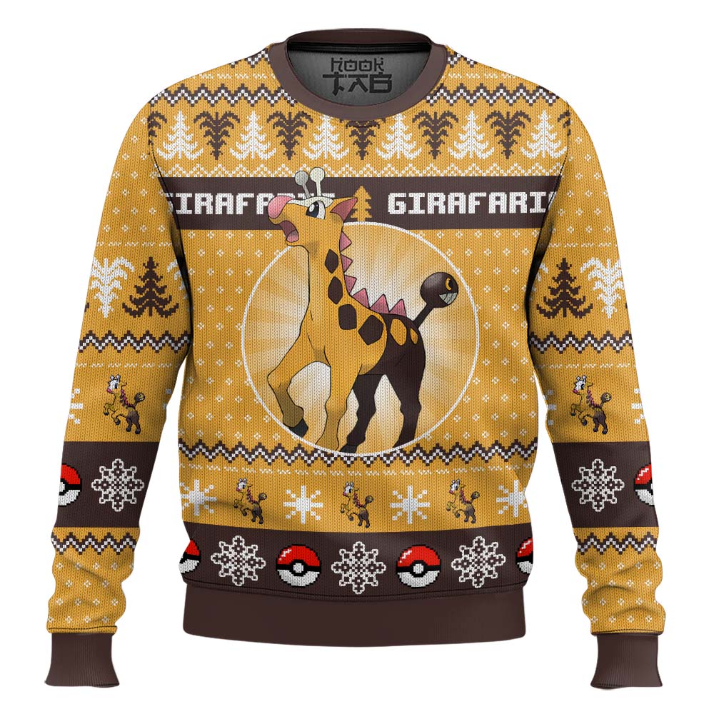 Hooktab Pokemon Gen 2 Girafarig Ugly Christmas Sweater Hooktab Pokemon Gen 2 Girafarig Ugly Christmas Sweater
