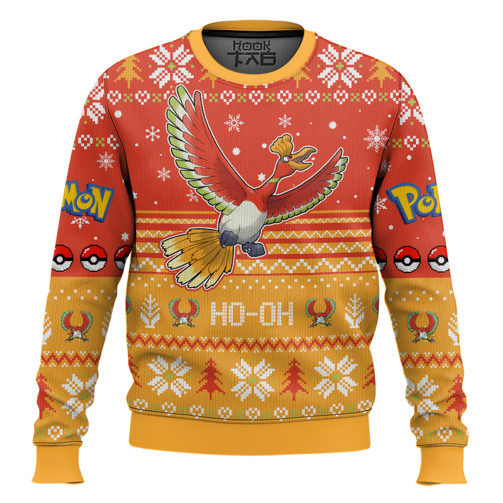 Hooktab Pokemon Gen 2 Ho-oh Ugly Christmas Sweater Hooktab Pokemon Gen 2 Ho-oh Ugly Christmas Sweater