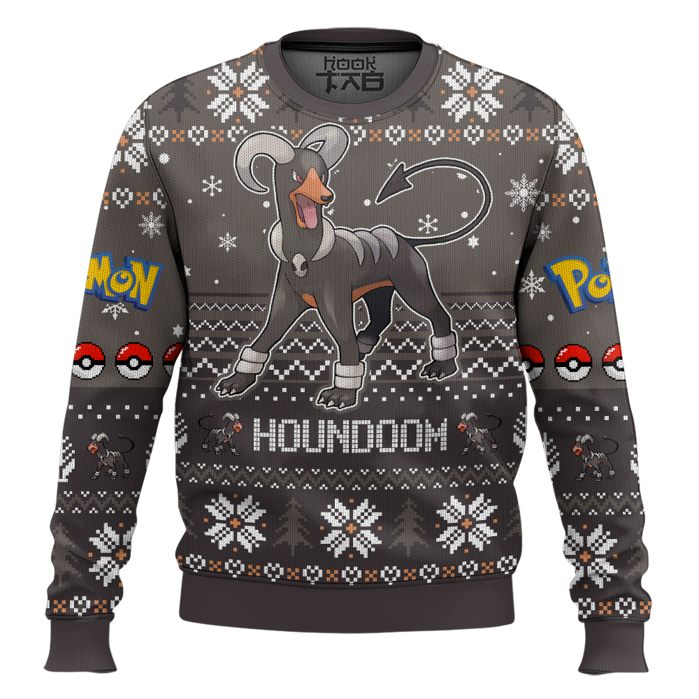 Hooktab Pokemon Gen 2 Houndoom Ugly Christmas Sweater Hooktab Pokemon Gen 2 Houndoom Ugly Christmas Sweater