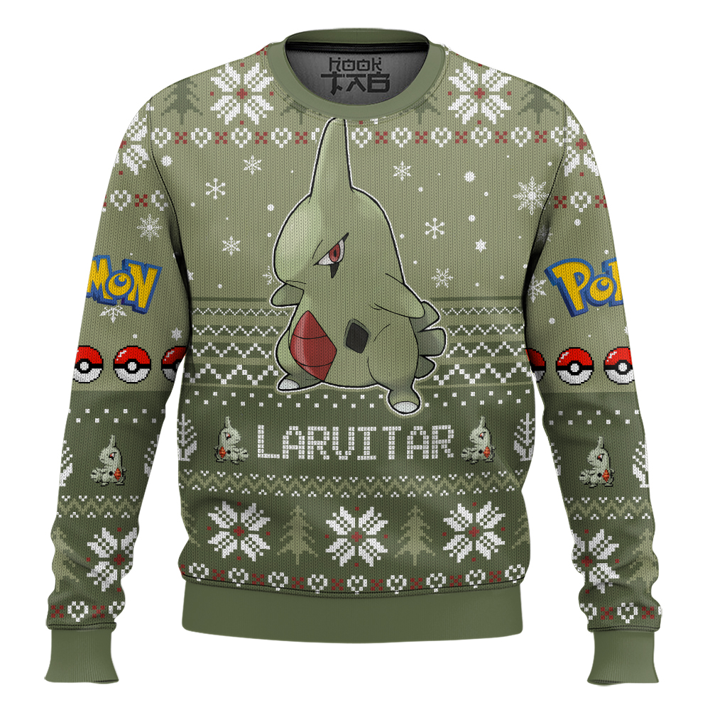 Hooktab Pokemon Gen 2 Larvitar Ugly Christmas Sweater Hooktab Pokemon Gen 2 Larvitar Ugly Christmas Sweater