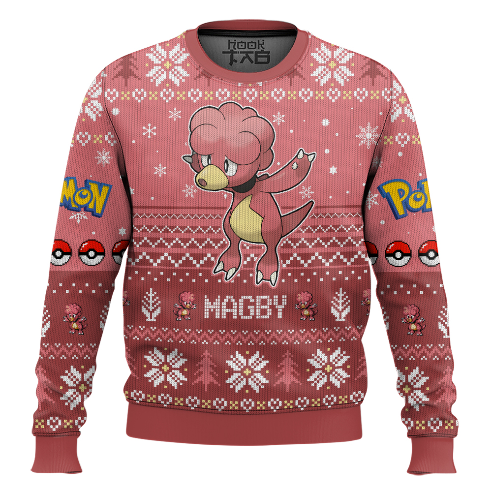 Hooktab Pokemon Gen 2 Magby Ugly Christmas Sweater Hooktab Pokemon Gen 2 Magby Ugly Christmas Sweater