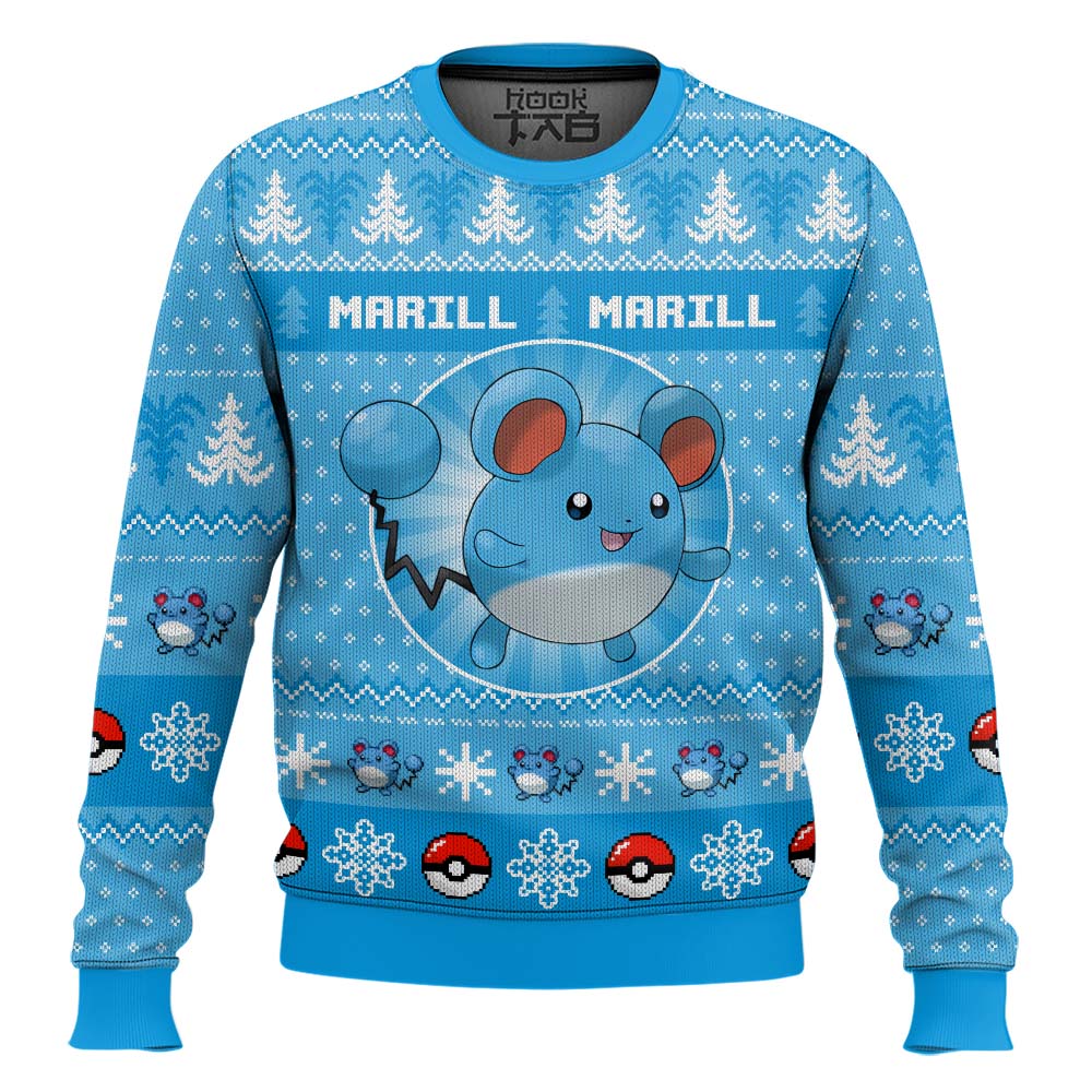Hooktab Pokemon Gen 2 Marill Ugly Christmas Sweater Hooktab Pokemon Gen 2 Marill Ugly Christmas Sweater