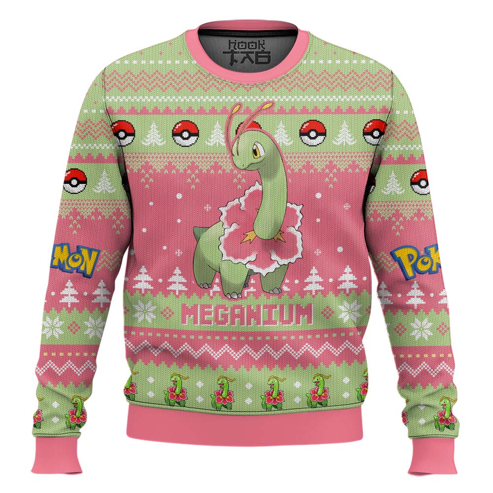 Hooktab Pokemon Gen 2 Meganium Ugly Christmas Sweater Hooktab Pokemon Gen 2 Meganium Ugly Christmas Sweater