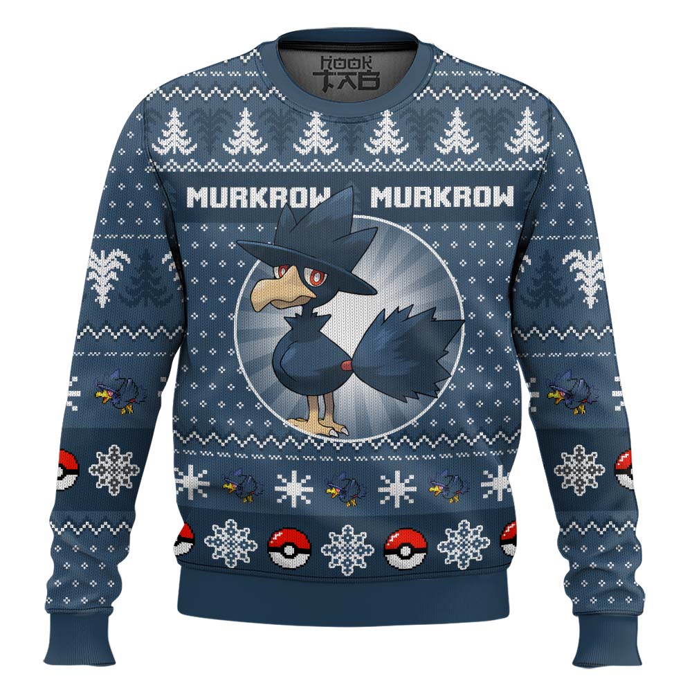 Hooktab Pokemon Gen 2 Murkrow Ugly Christmas Sweater Hooktab Pokemon Gen 2 Murkrow Ugly Christmas Sweater