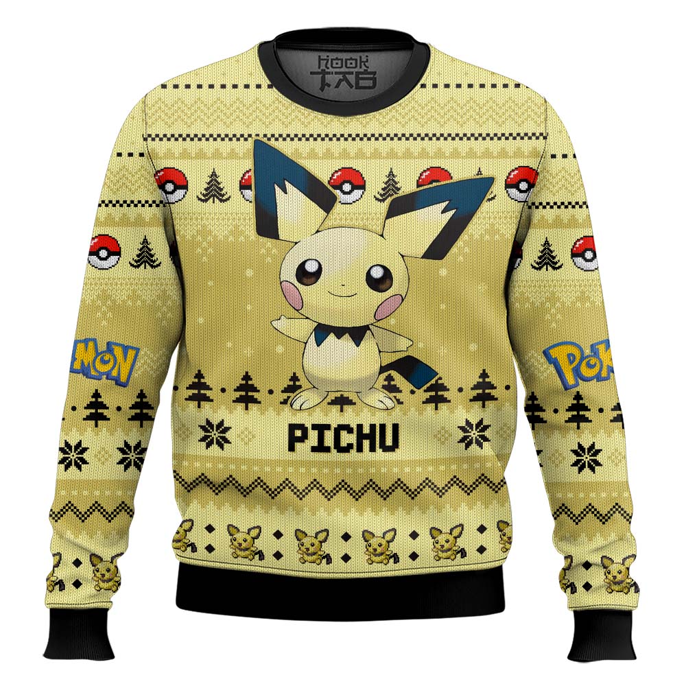 Hooktab Pokemon Gen 2 Pichu Ugly Christmas Sweater Hooktab Pokemon Gen 2 Pichu Ugly Christmas Sweater
