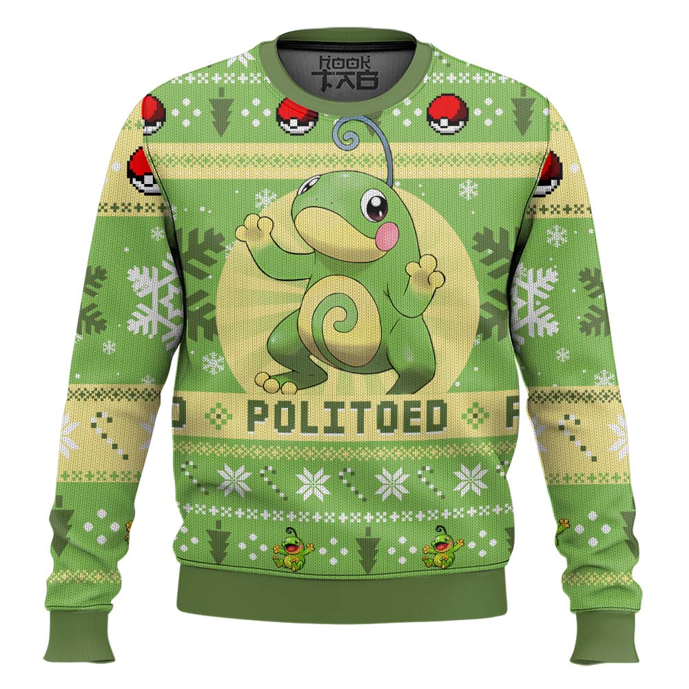 Hooktab Pokemon Gen 2 Politoed Ugly Christmas Sweater Hooktab Pokemon Gen 2 Politoed Ugly Christmas Sweater