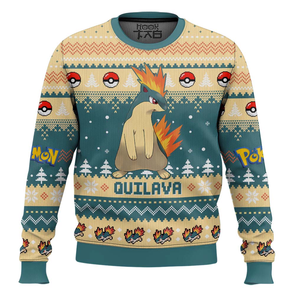 Hooktab Pokemon Gen 2 Quilava Ugly Christmas Sweater Hooktab Pokemon Gen 2 Quilava Ugly Christmas Sweater