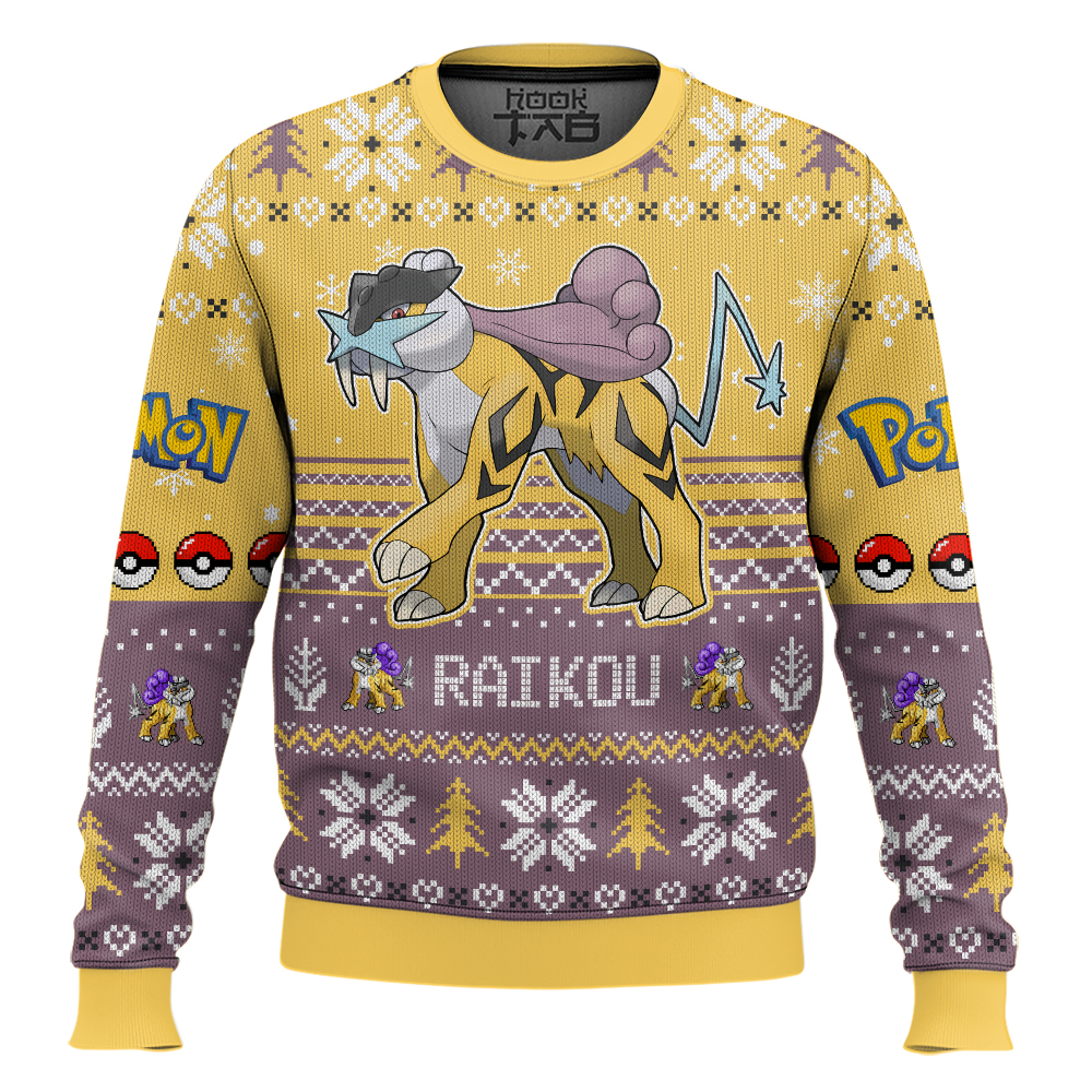 Hooktab Pokemon Gen 2 Raikou Ugly Christmas Sweater Hooktab Pokemon Gen 2 Raikou Ugly Christmas Sweater
