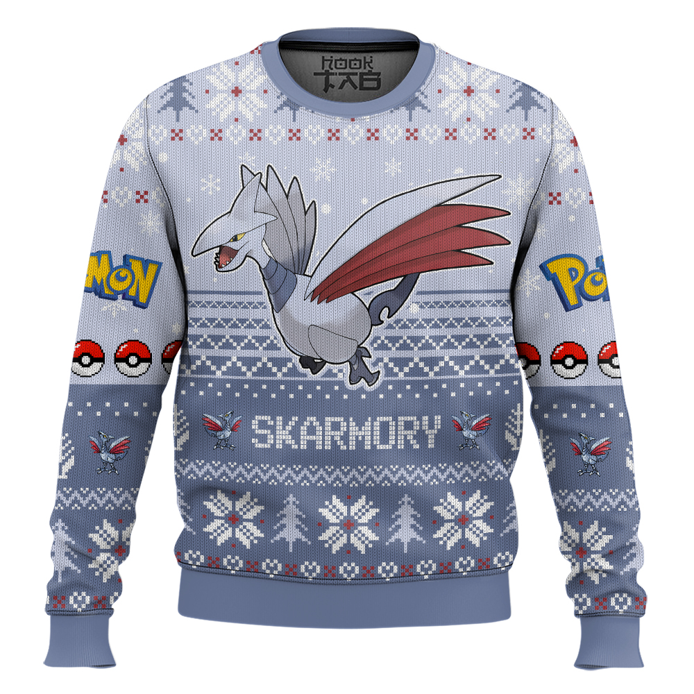Hooktab Pokemon Gen 2 Skarmory Ugly Christmas Sweater Hooktab Pokemon Gen 2 Skarmory Ugly Christmas Sweater