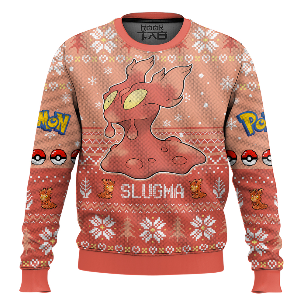 Hooktab Pokemon Gen 2 Slugma Ugly Christmas Sweater Hooktab Pokemon Gen 2 Slugma Ugly Christmas Sweater