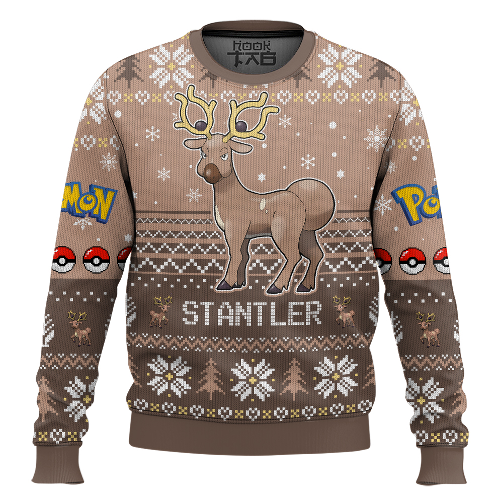 Hooktab Pokemon Gen 2 Stantler Ugly Christmas Sweater Hooktab Pokemon Gen 2 Stantler Ugly Christmas Sweater