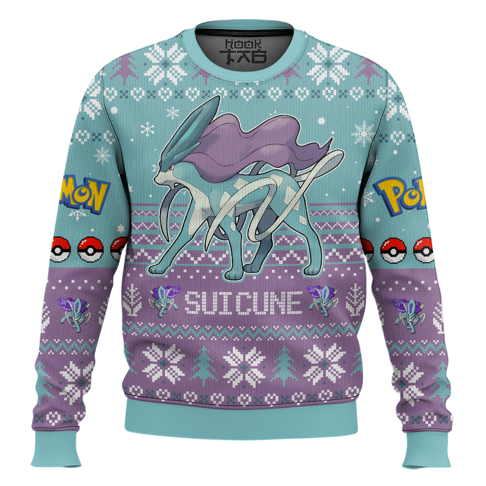 Hooktab Pokemon Gen 2 Suicune Ugly Christmas Sweater Hooktab Pokemon Gen 2 Suicune Ugly Christmas Sweater