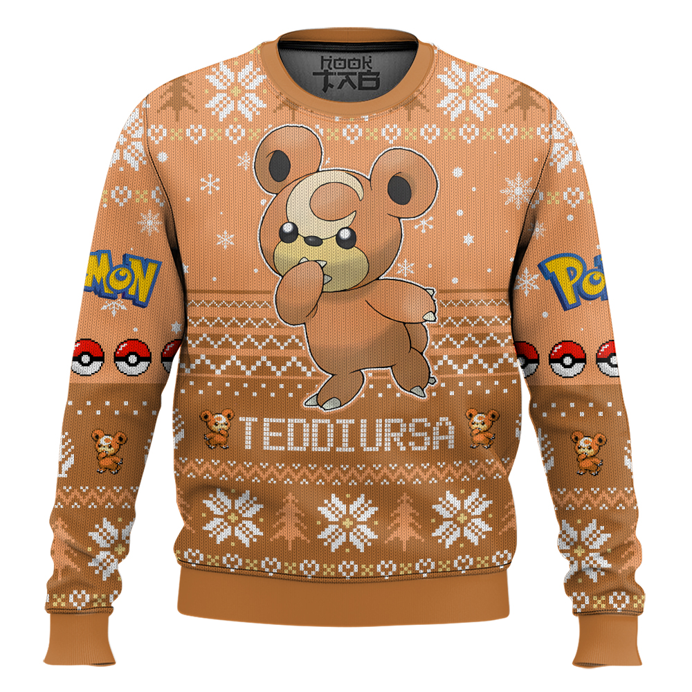 Hooktab Pokemon Gen 2 Teddiursa Ugly Christmas Sweater Hooktab Pokemon Gen 2 Teddiursa Ugly Christmas Sweater
