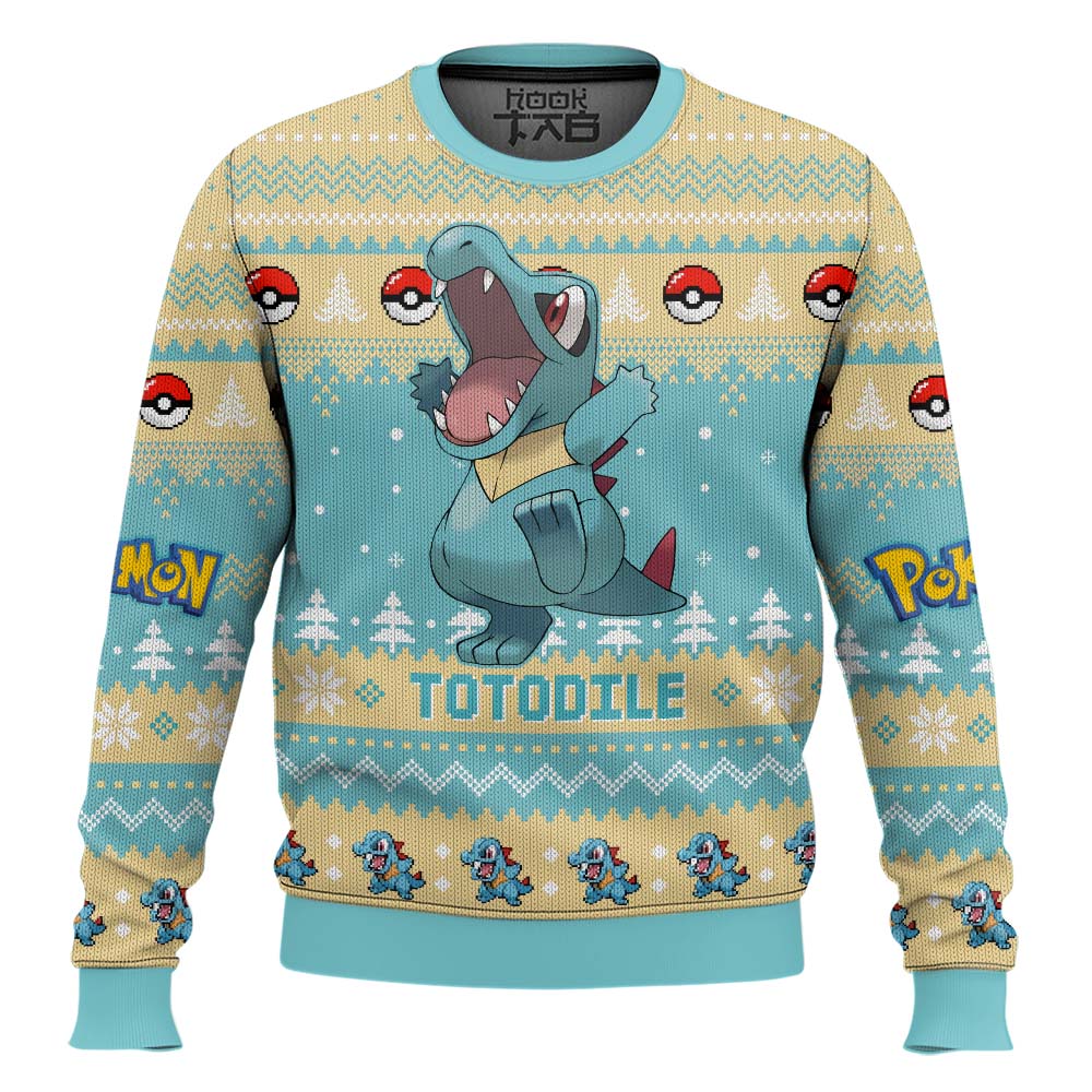 Hooktab Pokemon Gen 2 Totodile Ugly Christmas Sweater Hooktab Pokemon Gen 2 Totodile Ugly Christmas Sweater