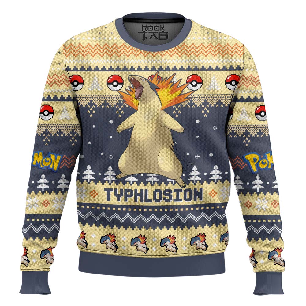 Hooktab Pokemon Gen 2 Typhlosion Ugly Christmas Sweater Hooktab Pokemon Gen 2 Typhlosion Ugly Christmas Sweater