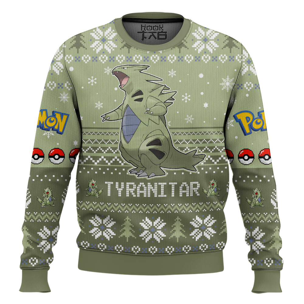 Hooktab Pokemon Gen 2 Tyranitar Ugly Christmas Sweater Hooktab Pokemon Gen 2 Tyranitar Ugly Christmas Sweater