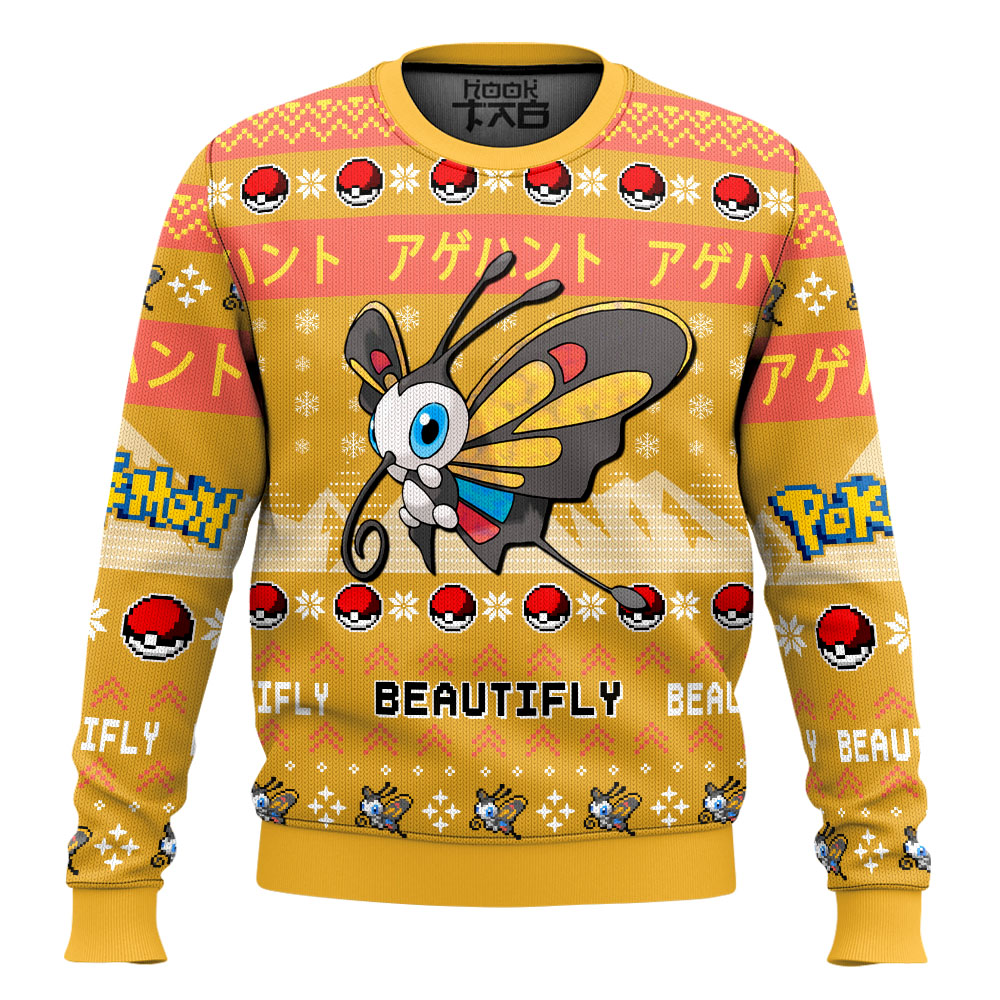Hooktab Pokemon Gen 3 Beautifly Ugly Christmas Sweater Hooktab Pokemon Gen 3 Beautifly Ugly Christmas Sweater