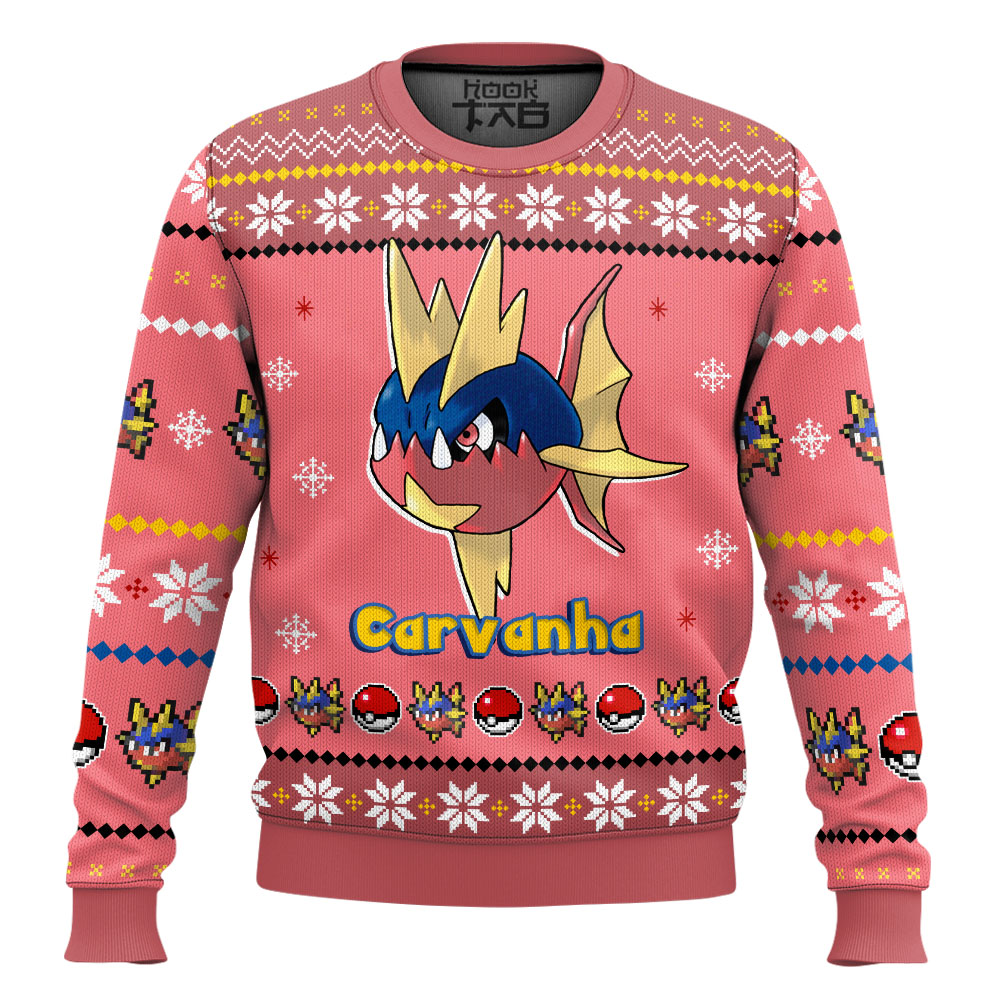 Hooktab Pokemon Gen 3 Carvanha Ugly Christmas Sweater Hooktab Pokemon Gen 3 Carvanha Ugly Christmas Sweater
