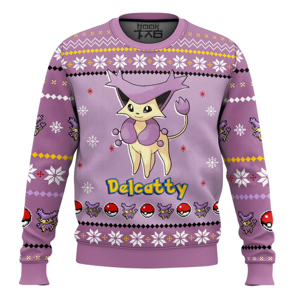 Hooktab Pokemon Gen 3 Delcatty Ugly Christmas Sweater Hooktab Pokemon Gen 3 Delcatty Ugly Christmas Sweater